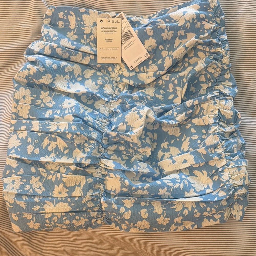 Mango Blue and White Patterned Skirt